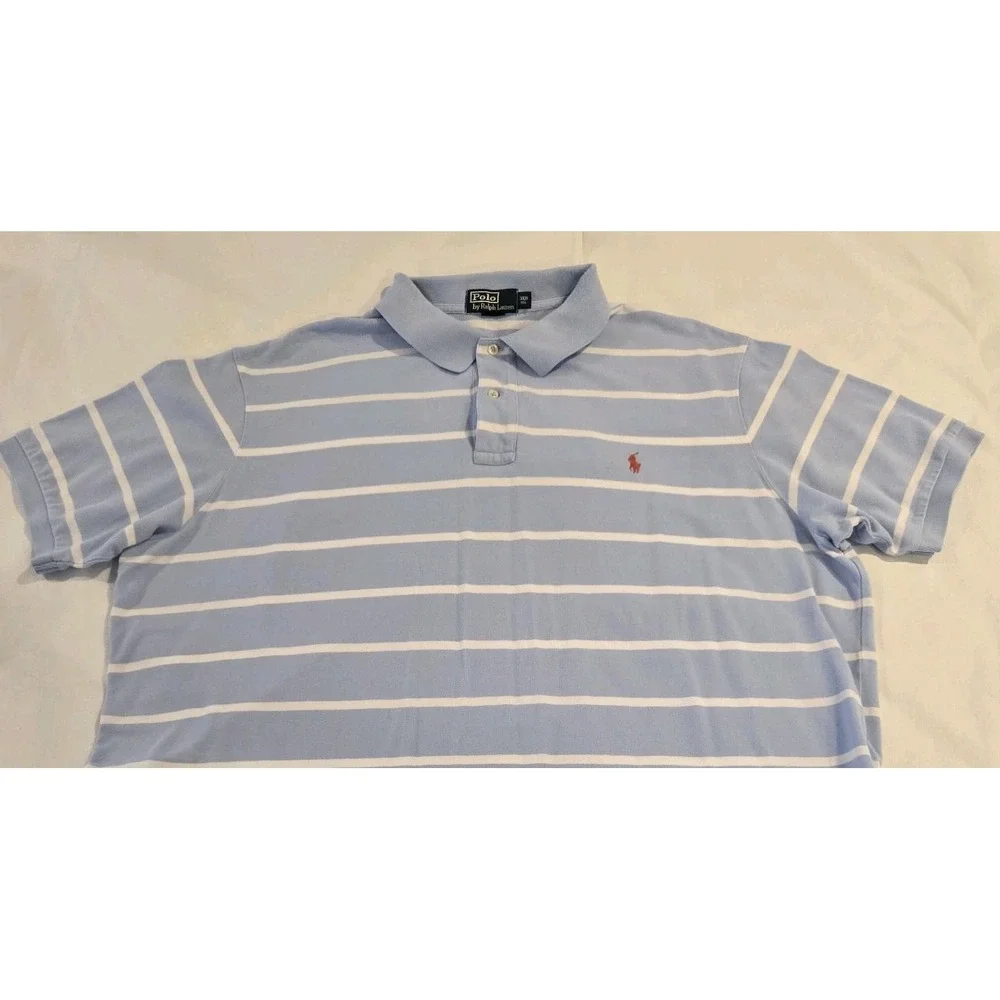 Polo By Ralph Lauren Men's Short Sleeve  Casual‎ Light Blue White Stripes 3XB